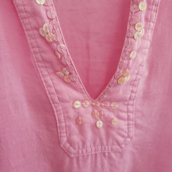Sarah Spencer 100% Linen and Sequin Women's Pink Tunic Top Size M - Picture 6 of 6